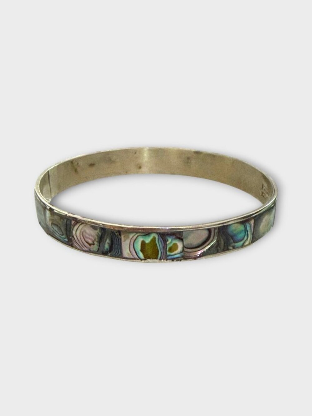 Vintage Alpaca Mexico Abalone Paua Shell Inlay Bracelet Mosiac Boho Southwestern